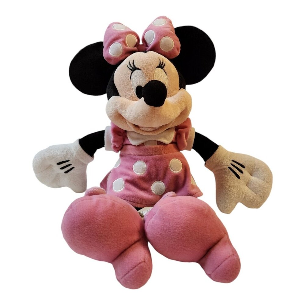 Minnie Mouse Plush Disney Pink Polka Dot Dress Stuffed Doll Animal 18 Inch
